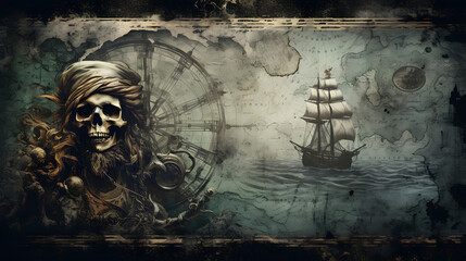 Pirate and nautical theme grunge background. generative ai.