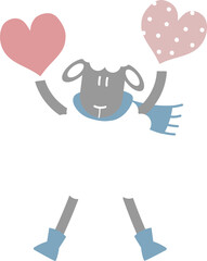 happy valentine's day with sheep holding heart, love concept, flat png transparent element character design