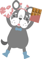 happy valentine's day with dog holding heart chocolate, love concept, flat png transparent element character design