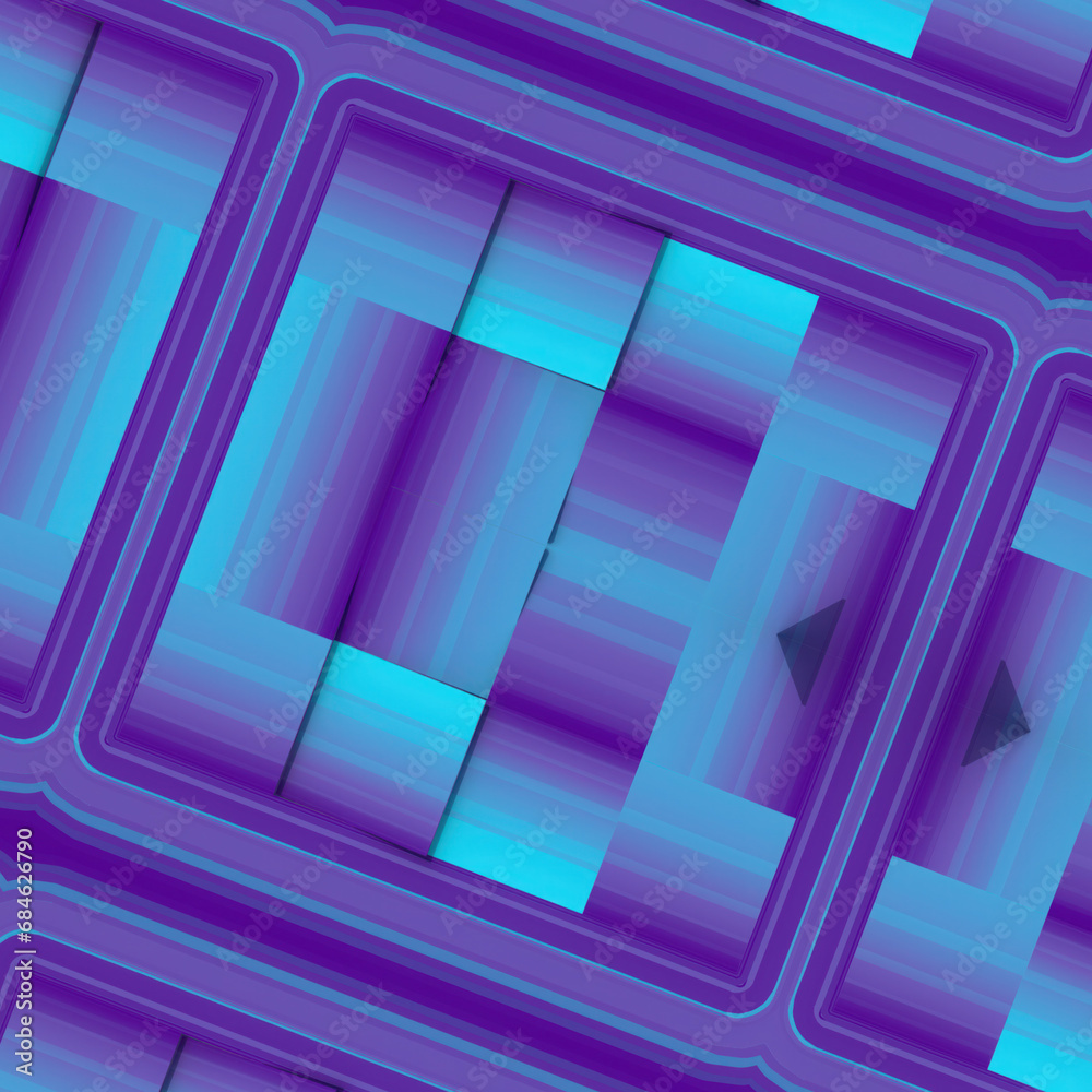 Poster Pattern of flipping squares and rectangles with purple-blue neon color. 3d rendering digital illustration