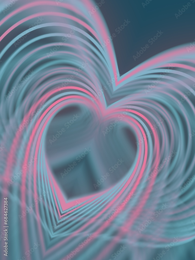 Aufkleber Abstract digital illustration with a heart-shaped pattern of curved multicolored lines. 3d rendering
