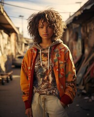 Fototapeta premium A Young Girl in a Street Portrait of Retro Street Style Fashion