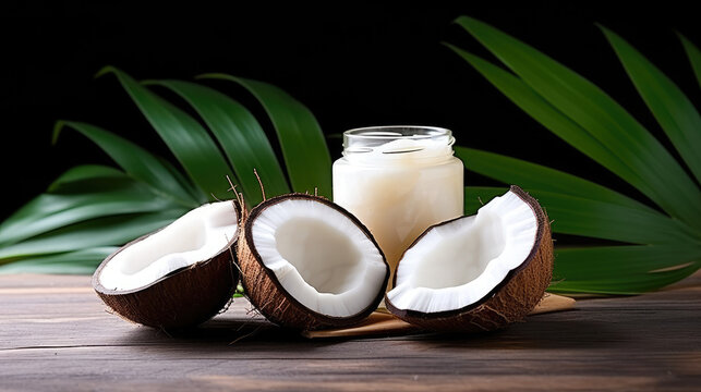 coconut, In the realm of cosmetic products for personal care coconut is an ingredient commonly utilized on black background