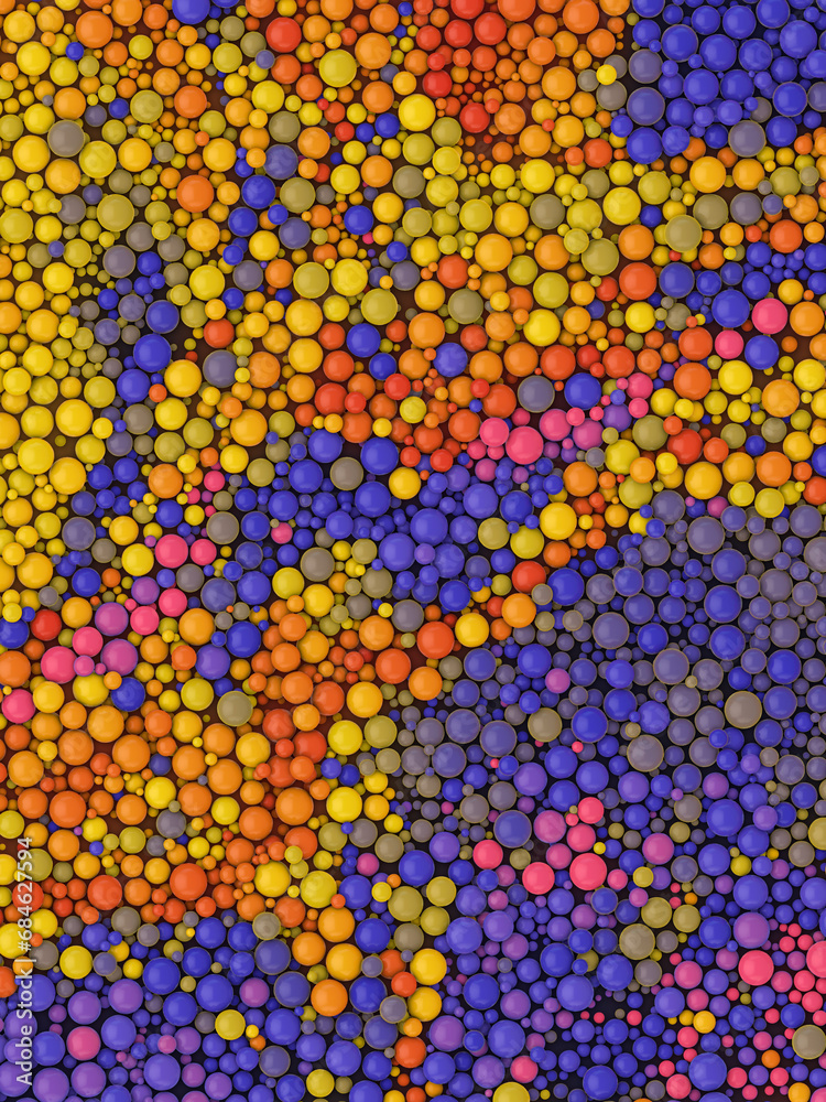Poster Multicolored particles mixing on the surface. 3d rendering abstract background. Digital illustration