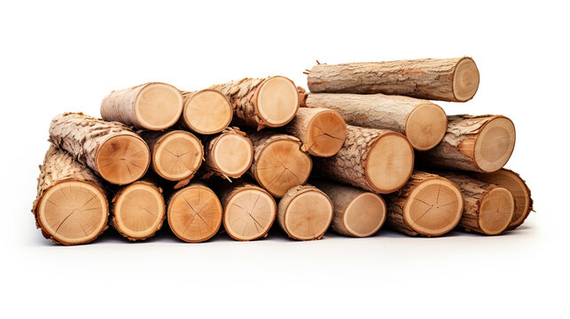 a pile of wood logs isolated on a white background
