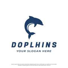 Dolphin Logo template design. Dolphins jump on the waves of the sea or beach with a creative idea.