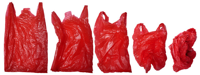 Set collection of red plastic bag in various shape cut out