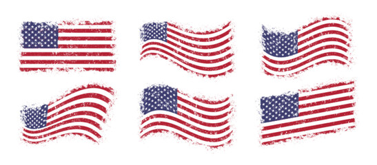 USA flags set elements colorful