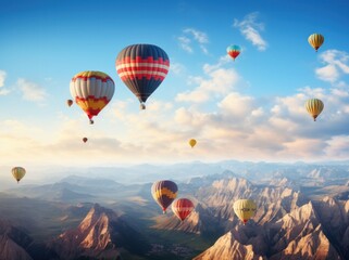 Obraz premium people are flying hot air balloons over mountains