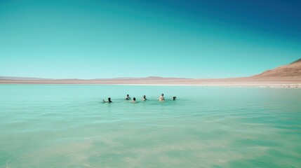 Fototapeta na wymiar people swimming in the clear blue water of the bosque de boliva