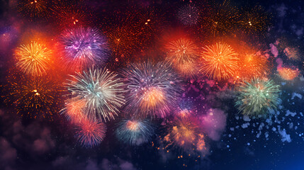 Obraz na płótnie Canvas Background with festive fireworks in the night sky