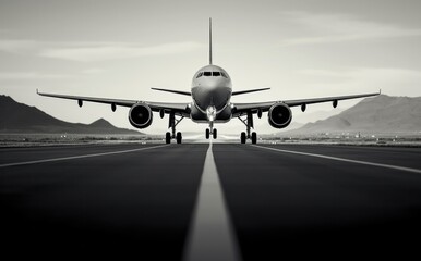 Fototapeta na wymiar the airplane on the runway taking off,