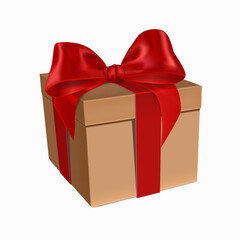 Obraz premium Gift box with red satin ribbon bow. Isolated vector illustration.