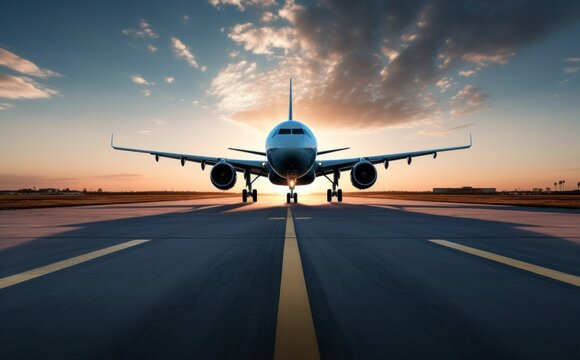 the airplane on the runway taking off, © olegganko