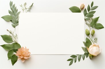 white blank sheet with green leaves and flowers around it