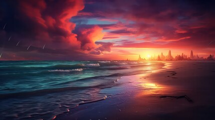 Fototapeta na wymiar Beach In Beautiful Sunset