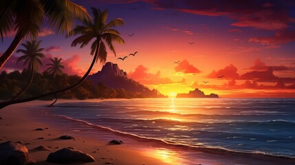 Beach In Beautiful Sunset