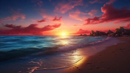 Fototapeta na wymiar Beach In Beautiful Sunset
