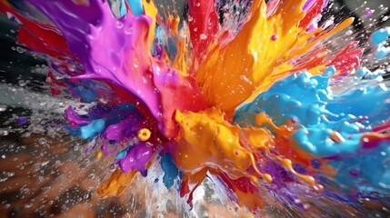 Commercial shooting of colorful splash paint overhead.Generative AI