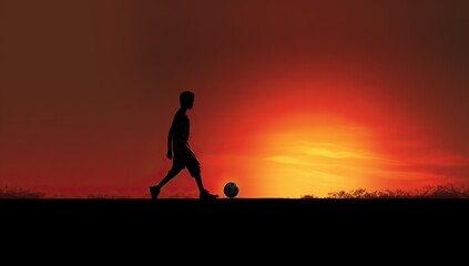 A silhouette of a teenager playing football against the backdrop of a setting sun.