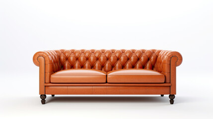 minimalist living room with brown leather sofa in front of white wall