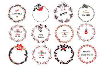 Set of 12 cozy Christmas wreaths