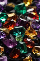 Close-up of multicolored shiny transparent stones, jewelry.