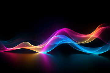 Curved colorful neon light waves.