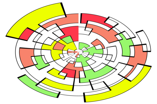 abstract colorful circle made of rectangles and squares with transparent background