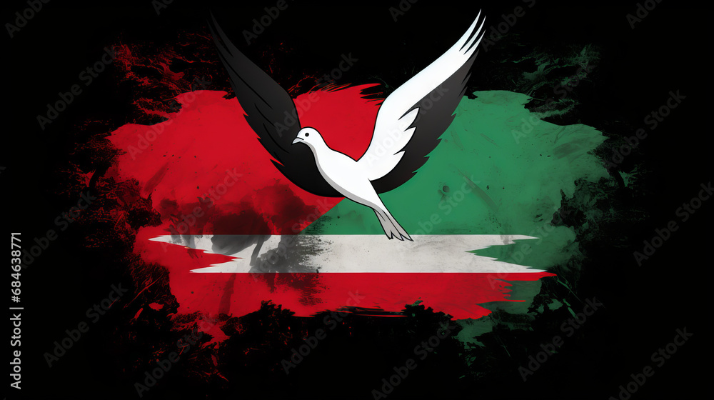 Wall mural Free Palestine flag with a dove of peace