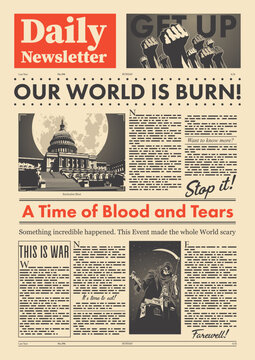 Retro Newspaper Style Poster, Old News Page Template, Broadsheet 