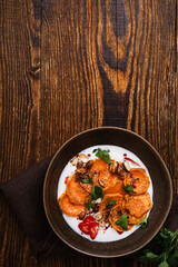 Baked sweet potatoes with Greek yogurt, healthy vegetarian meal