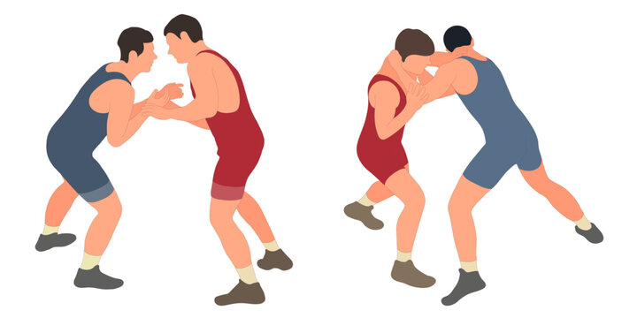 Image of athletes wrestlers in wrestling, fighting. Greco Roman wrestling, fight, combating, struggle, grappling, duel, mixed martial art, sportsmanship