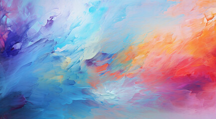 Gentle brushstrokes of pastel colours blend on a canvas creating a soft, soothing abstract art.