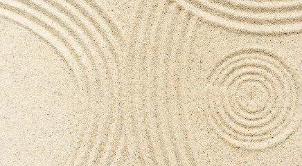Zen garden Japanese top view, Circle round Sand Background, Meditation of Buddhism 