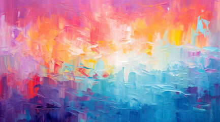 Obraz na płótnie Canvas Gentle brushstrokes of pastel colours blend on a canvas creating a soft, soothing abstract art.