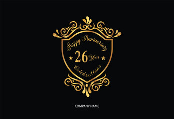 26 anniversary celebration logotype with handwriting golden color elegant design