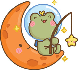 a vector of hand drawn frog and moon vector
