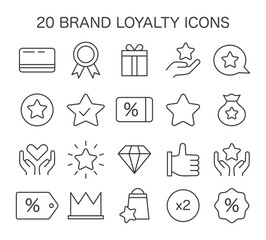 Brand Loyalty Icon Set. Encapsulating customer rewards, quality service, and exclusive benefits. Celebrating consumer engagement and repeat business. Flat vector illustration