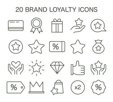 Brand Loyalty Icon Set. Encapsulating customer rewards, quality service, and exclusive benefits. Celebrating consumer engagement and repeat business. Flat vector illustration