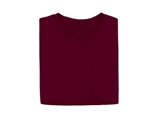 Isolated maroon red colour blank fashion folded tee front mockup template