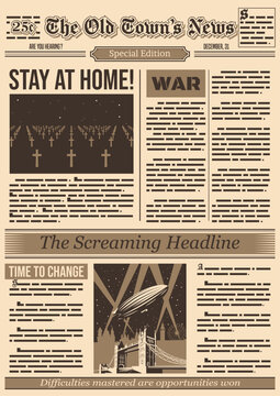 Old Newspaper Template, Retro News Broadsheet, Headlines and Quotes 