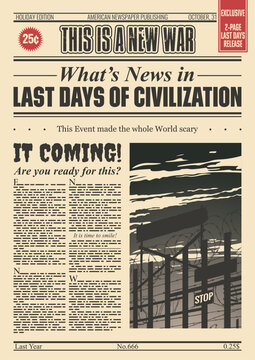 Old Newspaper Template, Retro News Broadsheet, Headlines and Quotes 