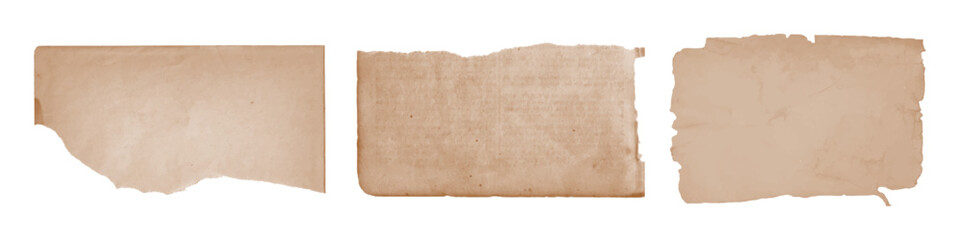 Ripped torn pieces of vintage paper. Old faded brown paper