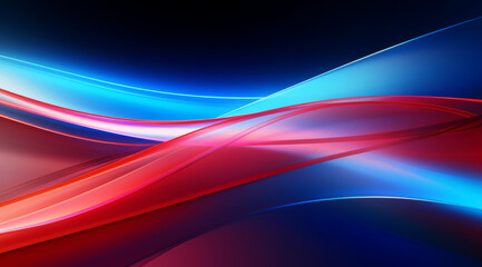 Soft, flowing waves of  blue and red colour create a serene, modern abstract backdrop.