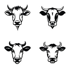 Cows Flat Icon Set Isolated On White Background