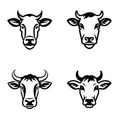 Cows Flat Icon Set Isolated On White Background