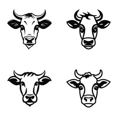 Cows Flat Icon Set Isolated On White Background