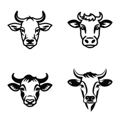 Cows Flat Icon Set Isolated On White Background