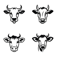 Cows Flat Icon Set Isolated On White Background